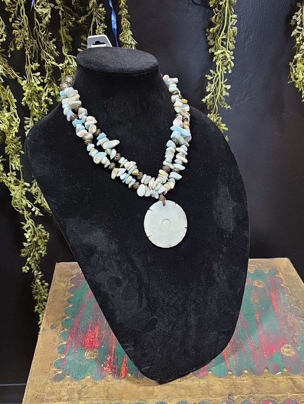OOAK Handcrafted Amazonite Chip Necklace with Stone Pendant